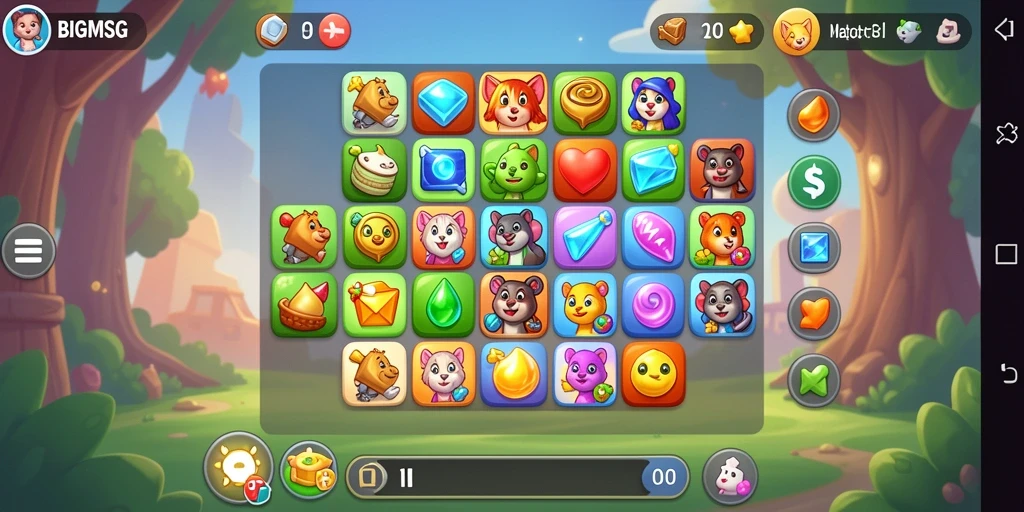 Screenshot BIGMSG menunjukkan gameplay Match-3 yang seru dan penuh warna.
