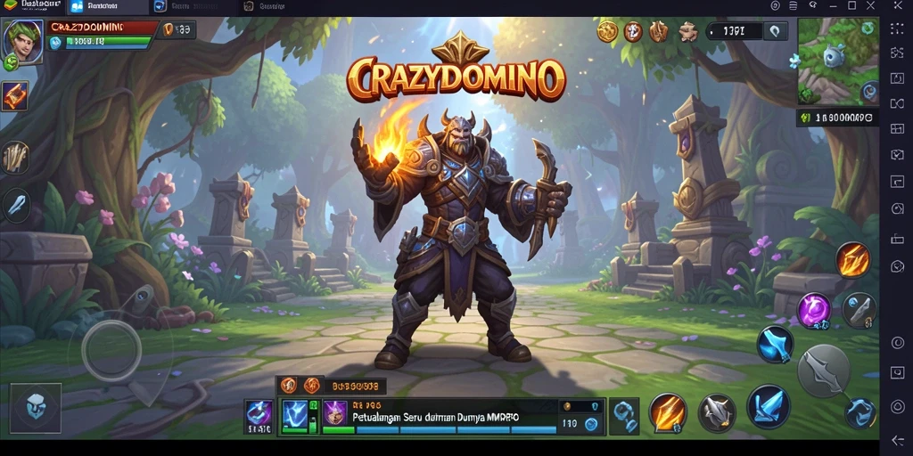 Tampilan gameplay seru dalam CRAZYDOMINO, menampilkan pertempuran antar karakter MMORPG.