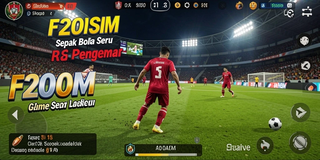 Tampilan gameplay seru dalam F200M dengan aksi sepak bola yang mendebarkan.