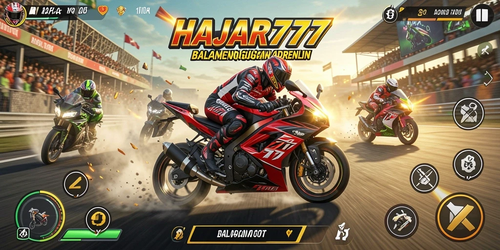 Tampilan gameplay seru di lintasan balap motor yang menegangkan.