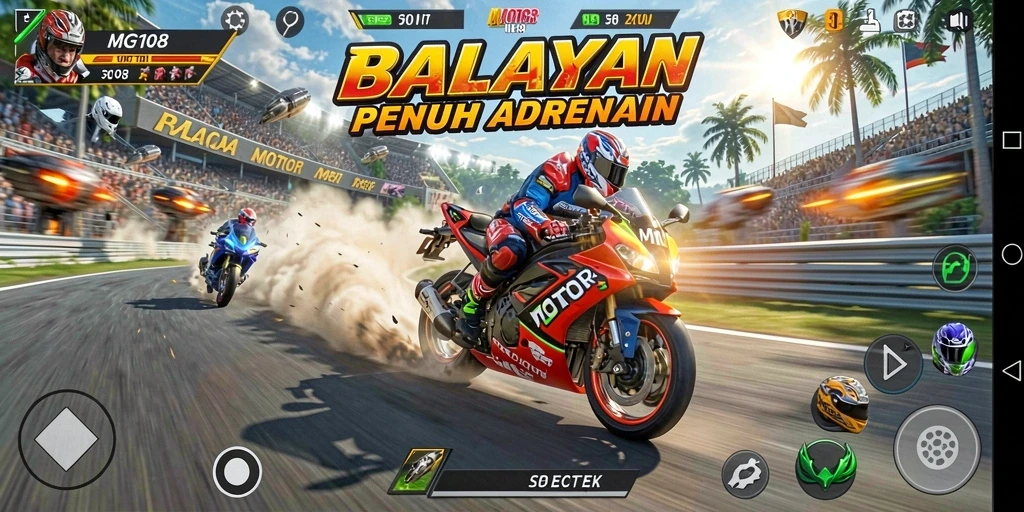 Tampilan gameplay balap motor yang seru di MG108.
