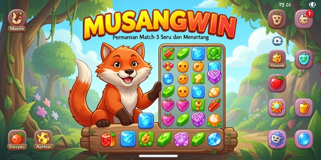 Screenshot gameplay MUSANGWIN menampilkan aksi mencocokkan elemen yang seru.