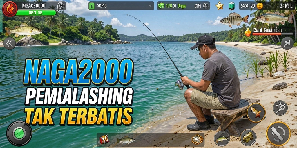 Screenshot gameplay NAGA2000 menampilkan aksi memancing yang mendebarkan.