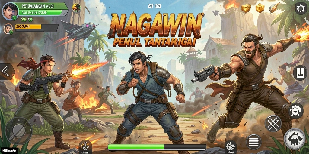 Tangkapan layar NAGAWIN menampilkan pertempuran aksi yang seru.