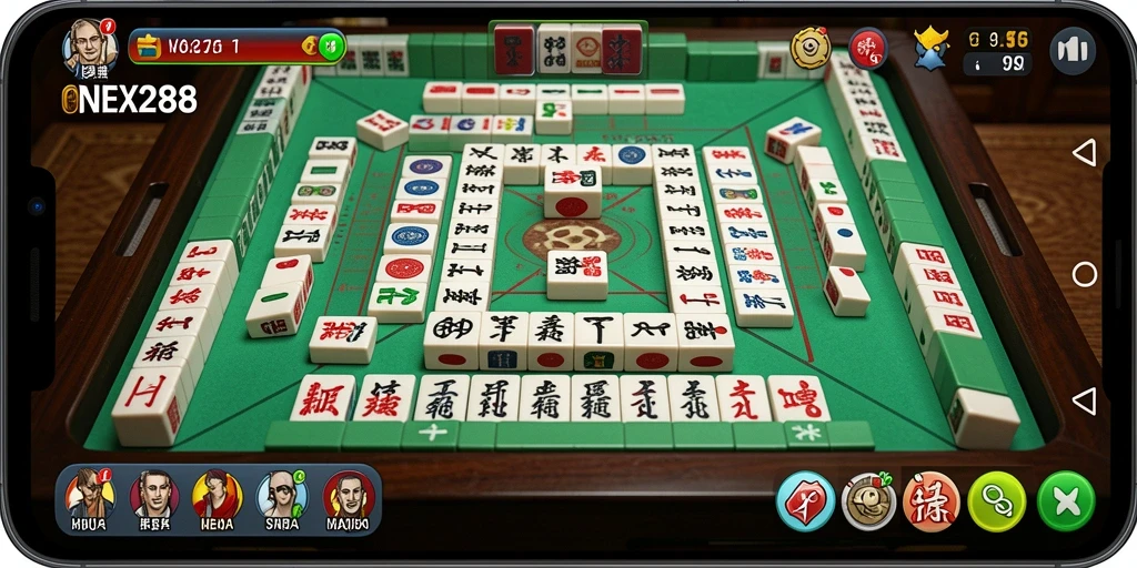 Screenshot utama NEX288 menampilkan gameplay Mahjong yang seru dan interaktif.