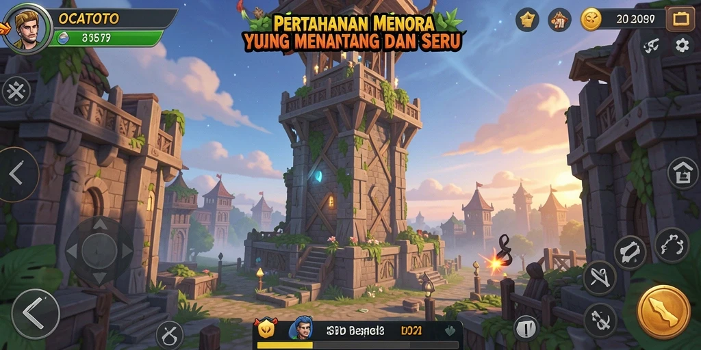 Tangkapan layar OCATOTO menampilkan aksi Tower Defense yang mendebarkan.