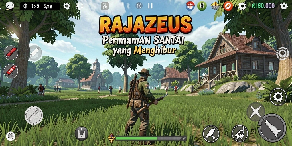 Screenshot utama RAJAZEUS menampilkan gameplay yang ceria dan menyenangkan.