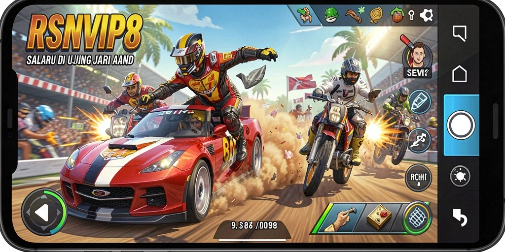Tampilan gameplay RSNVIP8 yang mendebarkan saat balapan.
