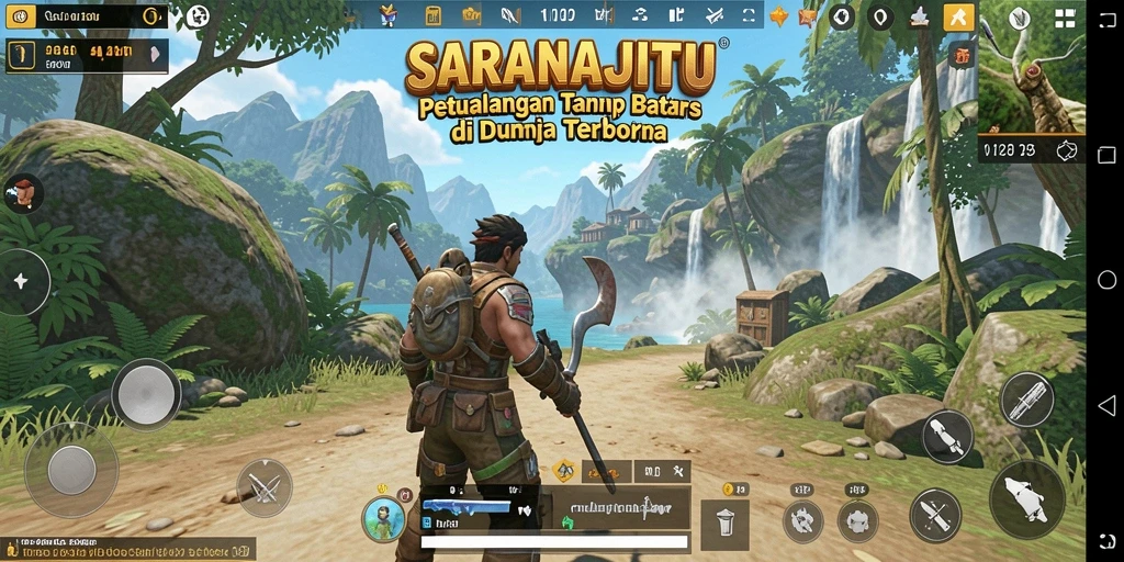 Screenshot gameplay SARANAJITU menampilkan aksi eksplorasi dunia terbuka yang luas.