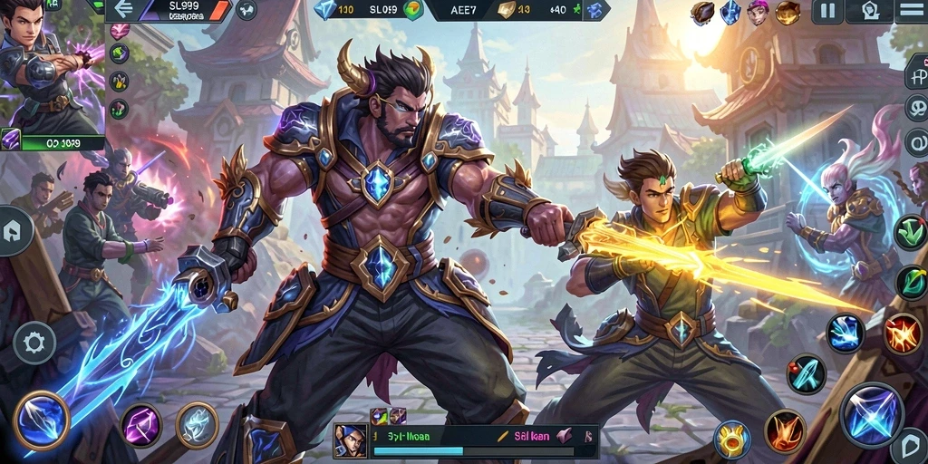 Gameplay SL999 yang seru dan penuh aksi MOBA.