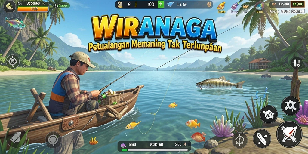 Gameplay WIRANAGA yang seru dan menyenangkan saat memancing.