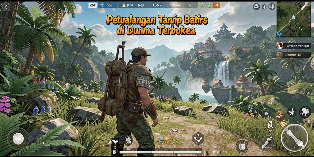 Screenshot gameplay ZK7 yang menampilkan dunia terbuka yang luas.